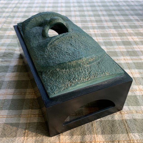 VTG Easter Island Moai Head Tissue Box Cover Polynesian Green Resin Retro Tiki - Picture 2 of 12